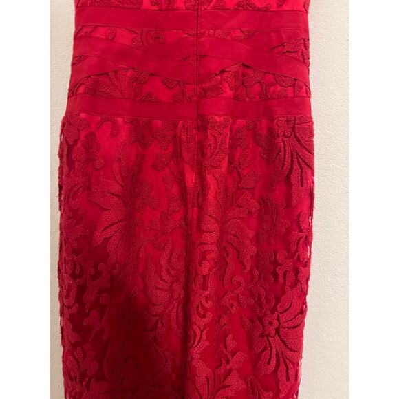 Tadashi Shoji Red Lace Cocktail Midi Dress Womens 4 Whimsigoth Romantic Floral - Picture 12 of 16